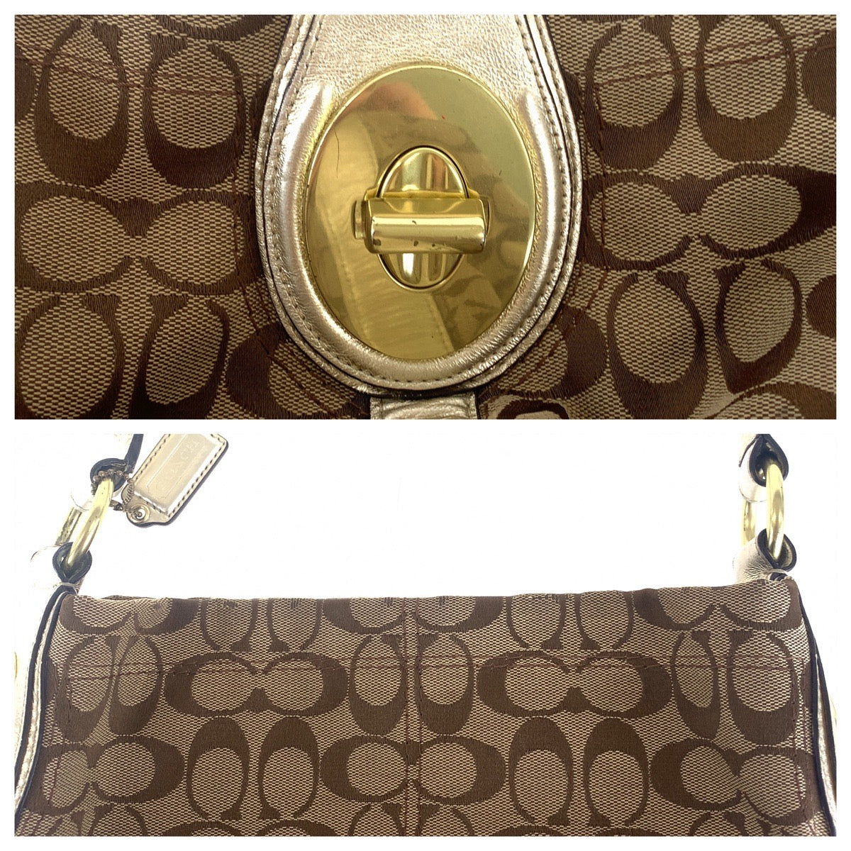 Coach Beige Gold Canvas Shoulder Bag