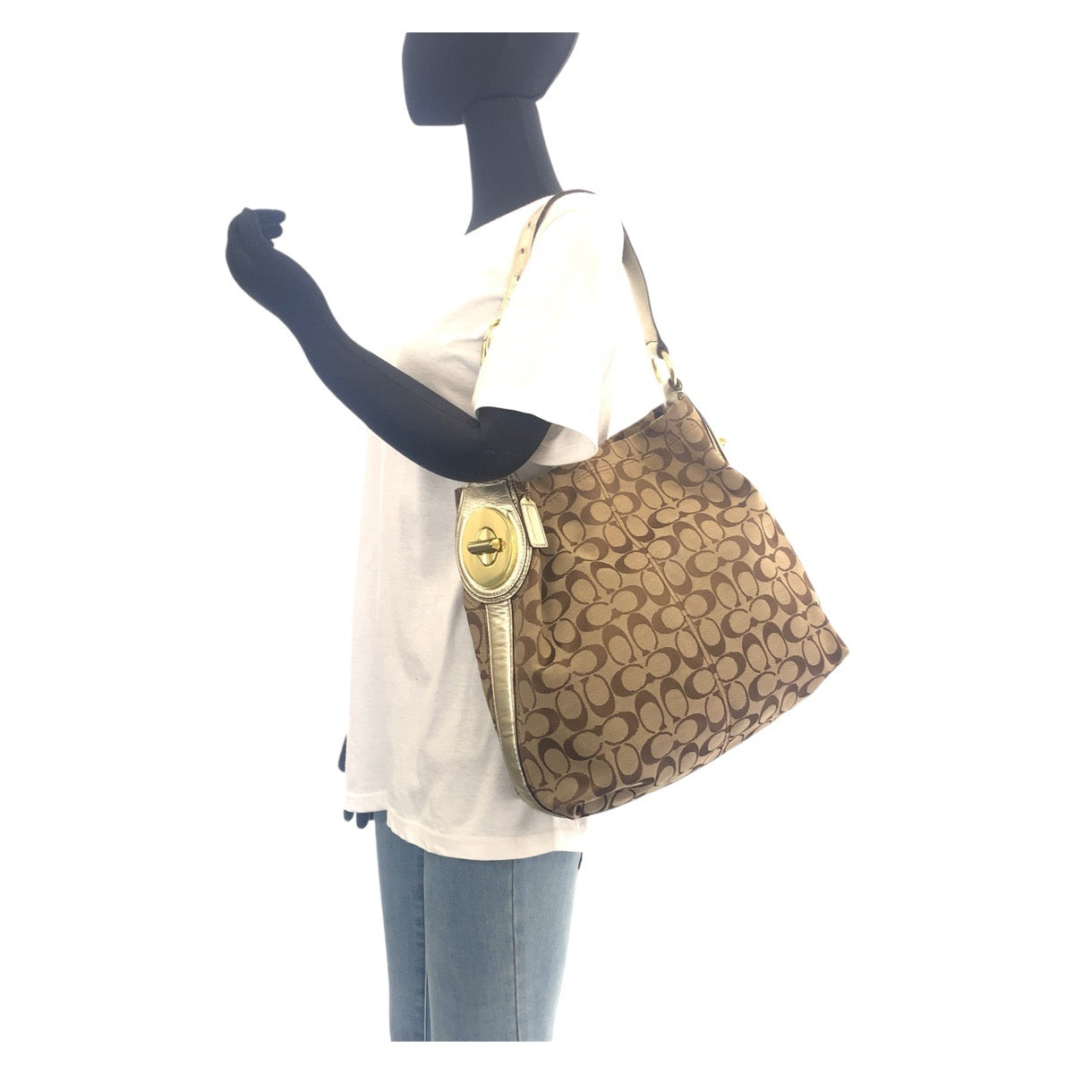 Coach Beige Gold Canvas Shoulder Bag