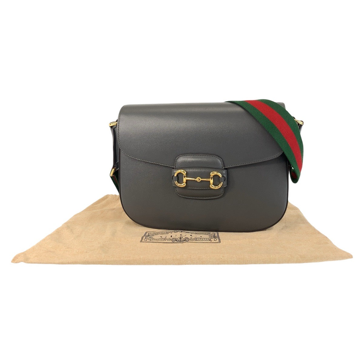 Gucci Leather Horsebit Crossbody Bag Gray