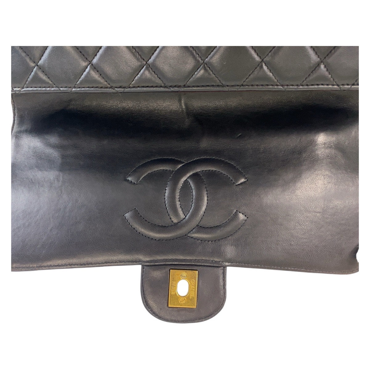 Chanel Lambskin Matelasse Handbag Black Gold