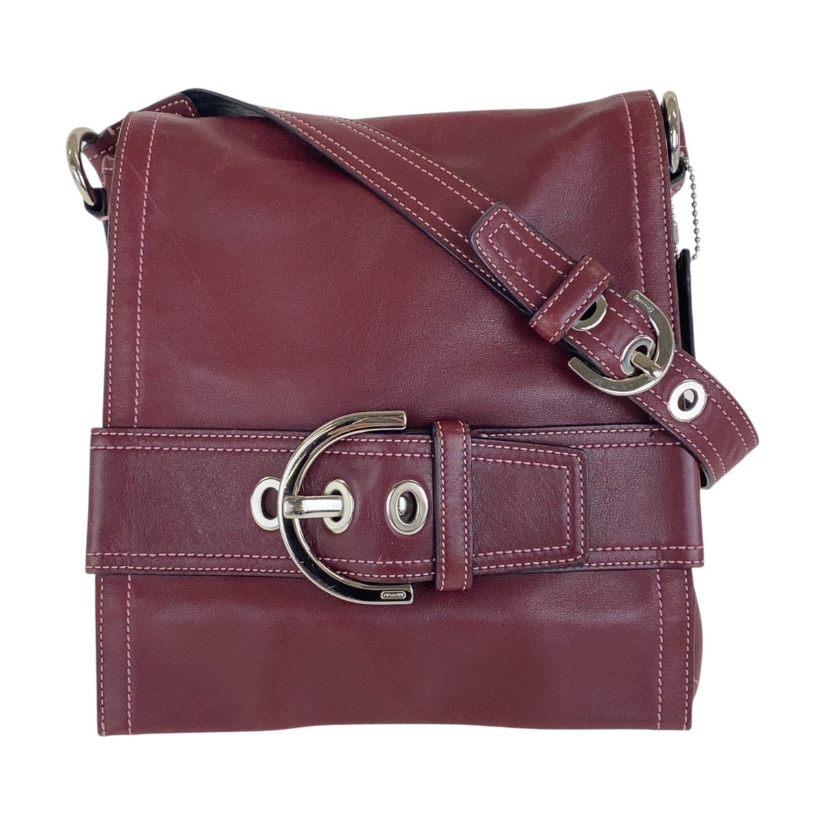 Coach Leather Shoulder Bag Wine Red