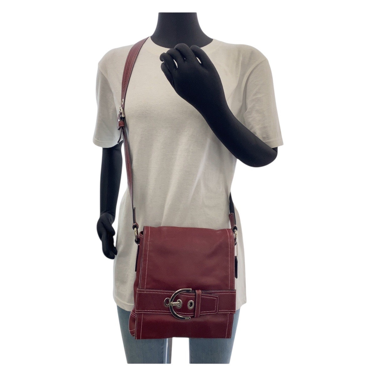 Coach Leather Shoulder Bag Wine Red