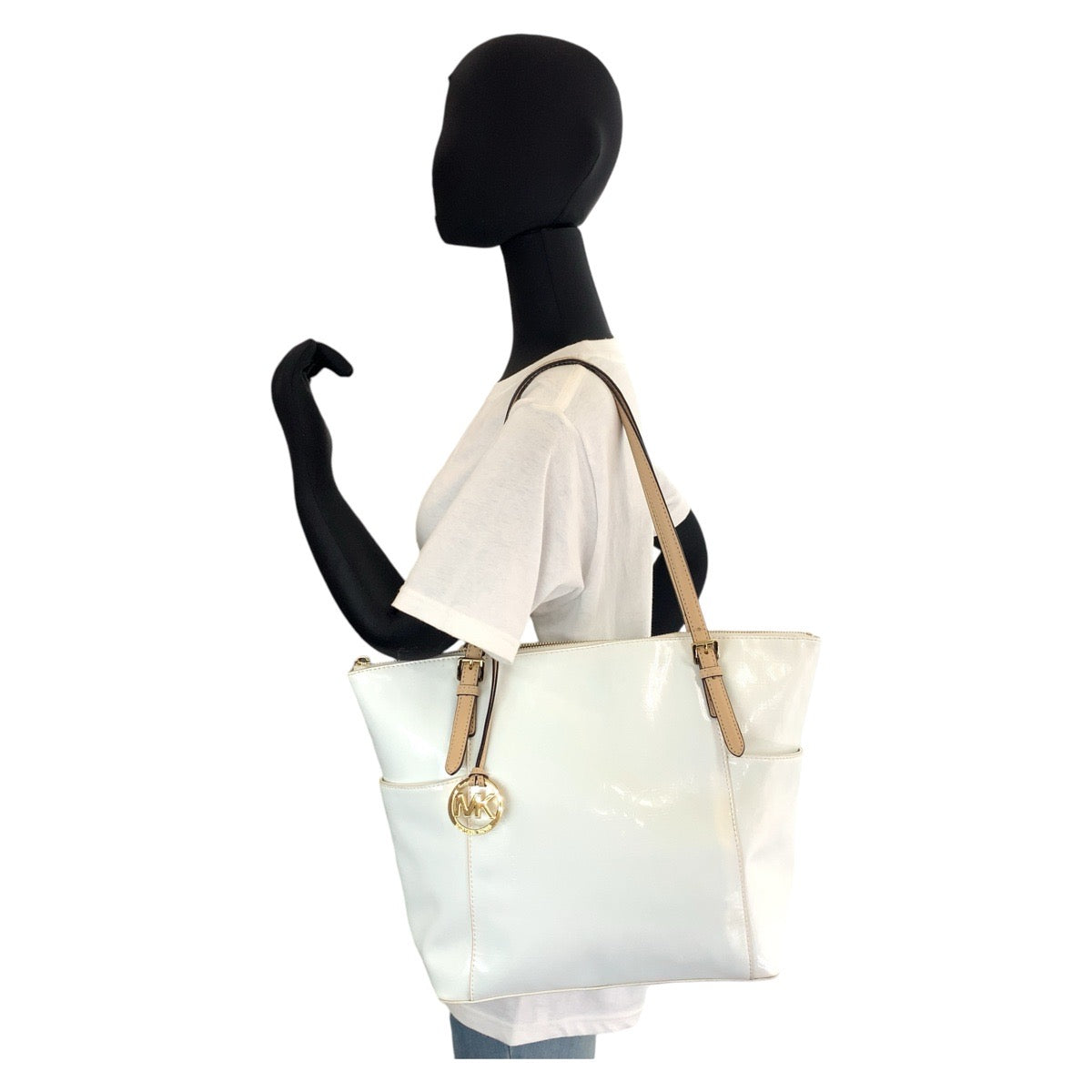 Michael Kors White Gold Enamel Tote Bag