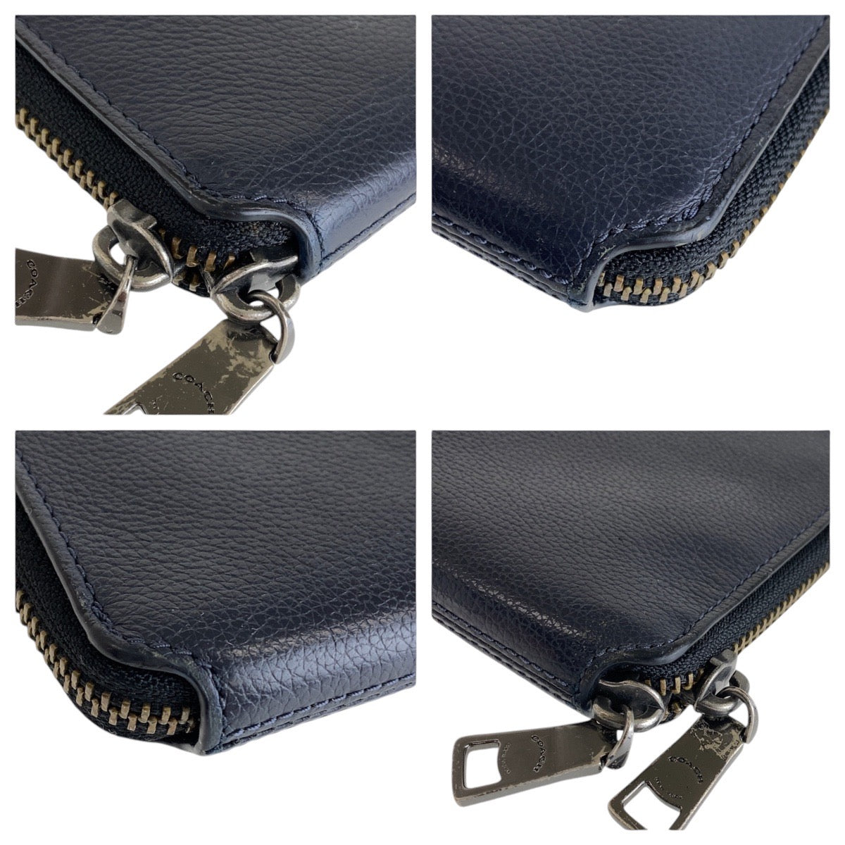 Coach Leather Clutch Bag Navy Silver Hardware