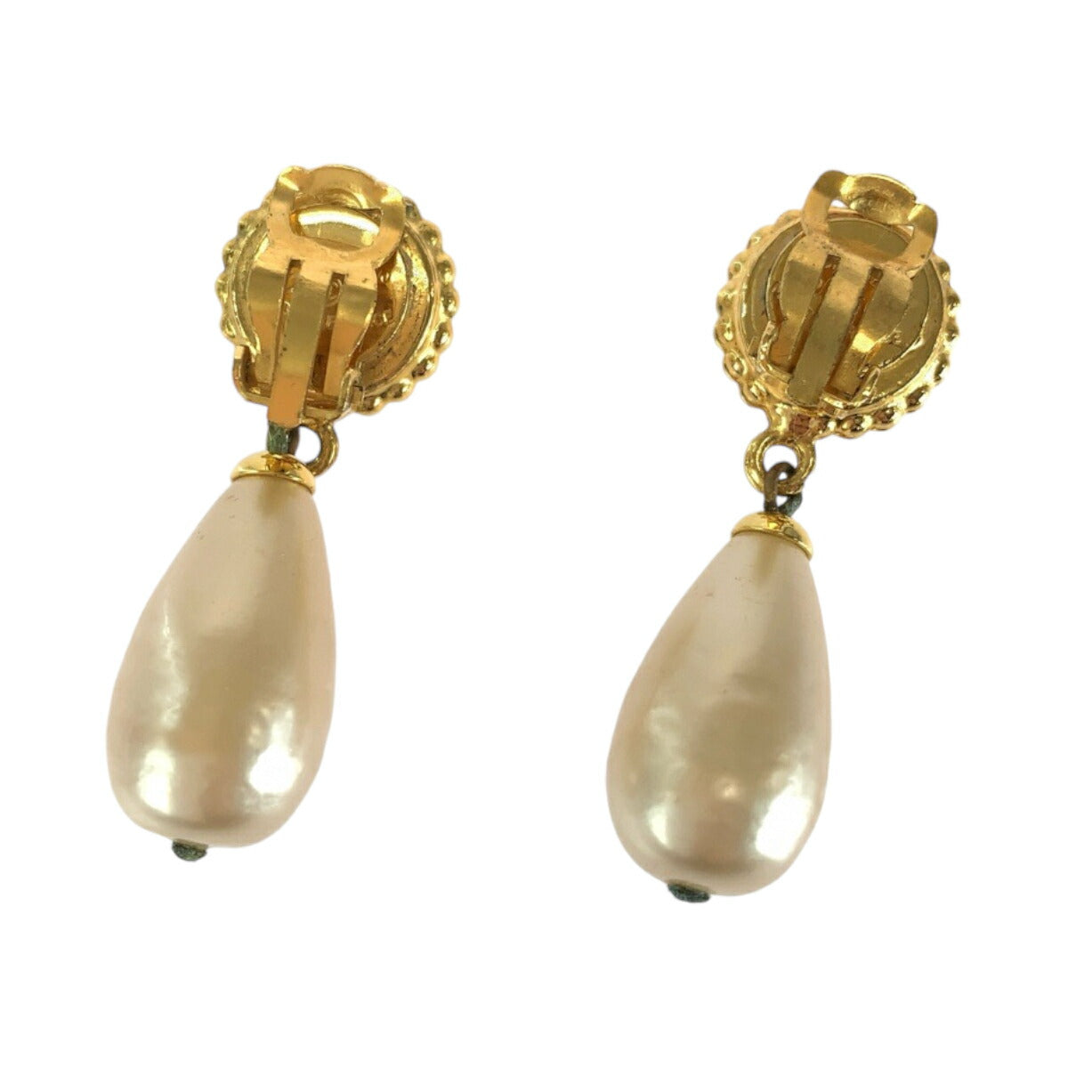 Chanel Vintage Camellia Black Gold Plated Faux Pearl Earrings