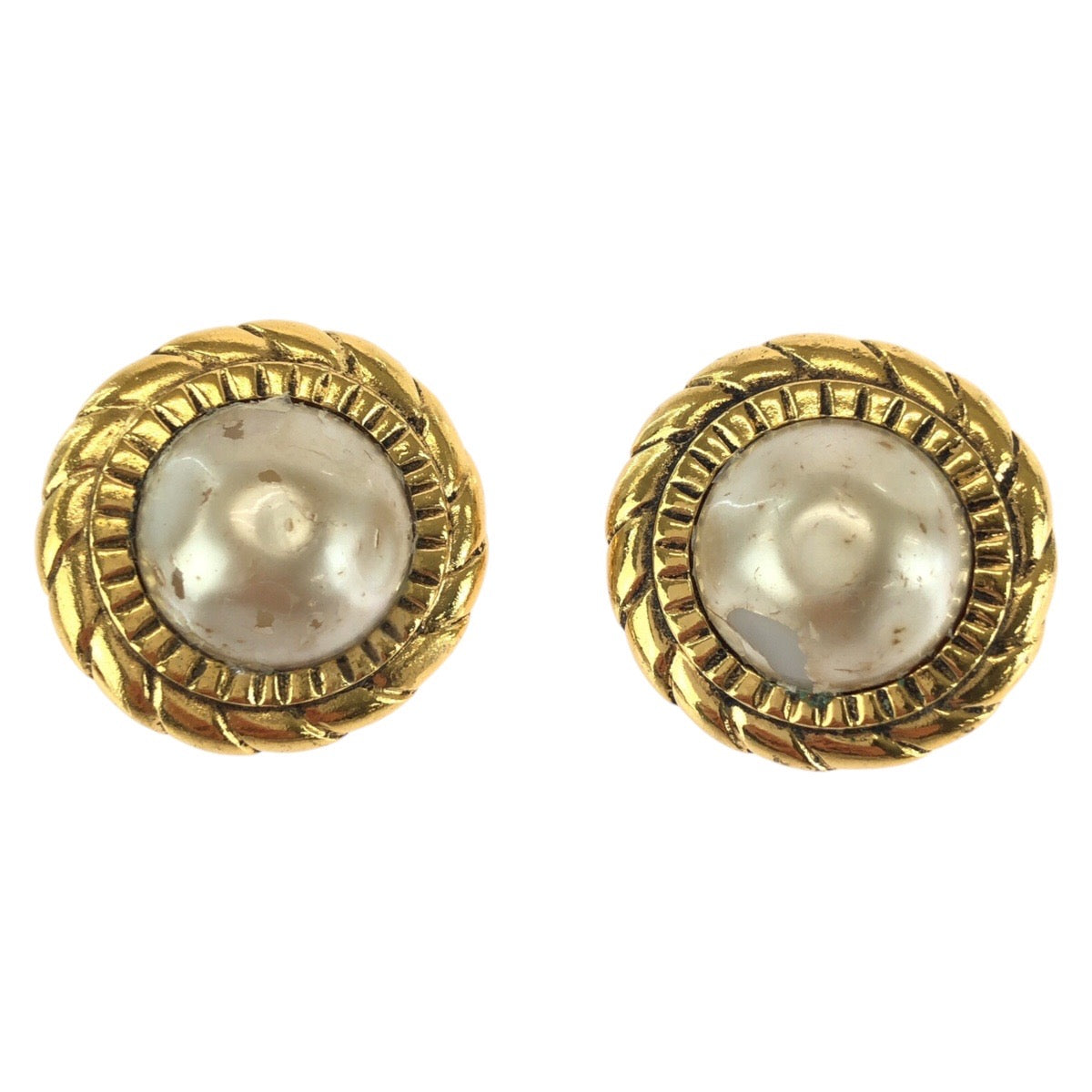 Chanel Vintage Metal Faux Pearl Earrings