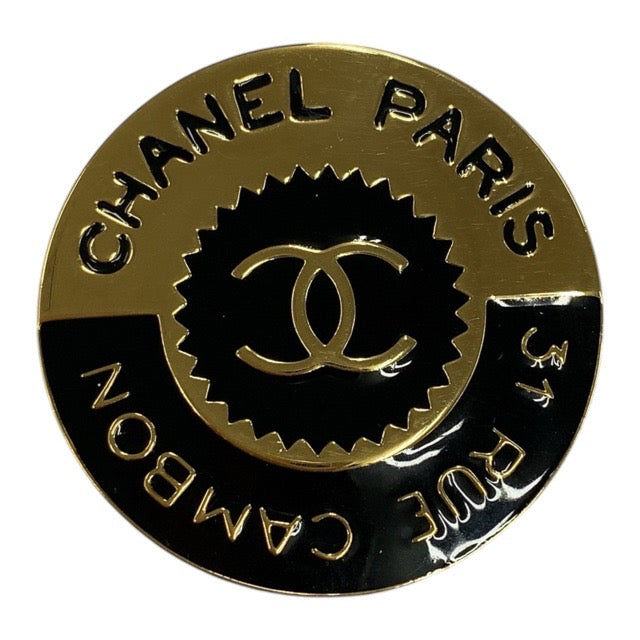 Chanel Vintage Coco Mark Black Gold Brooch