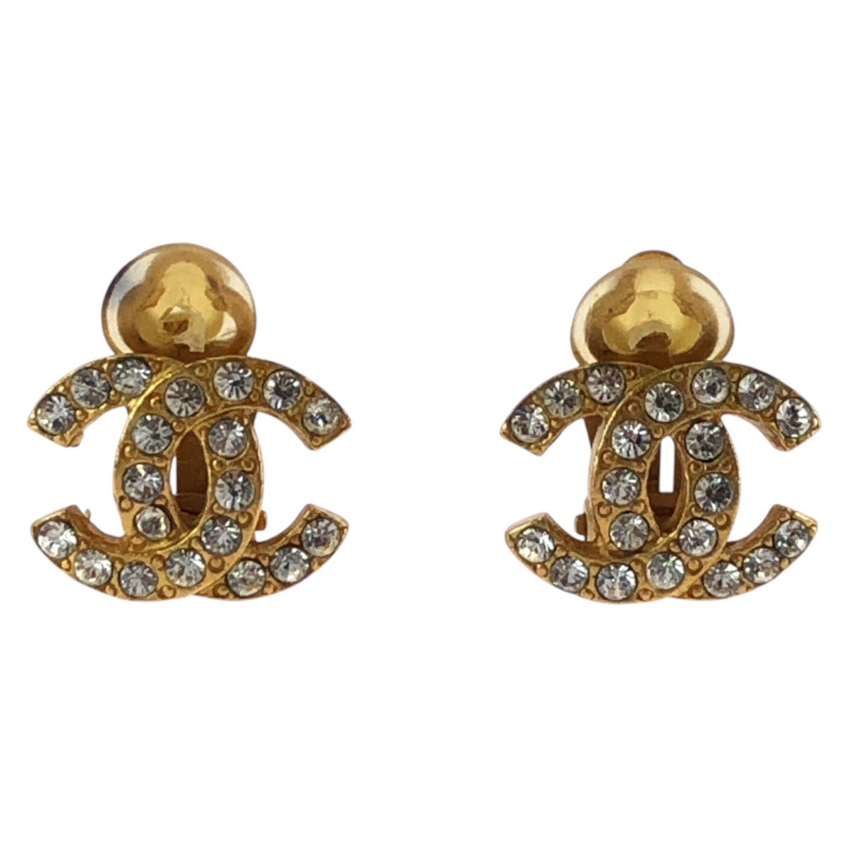 Chanel Vintage Coco Mark Metal Rhinestone Earrings