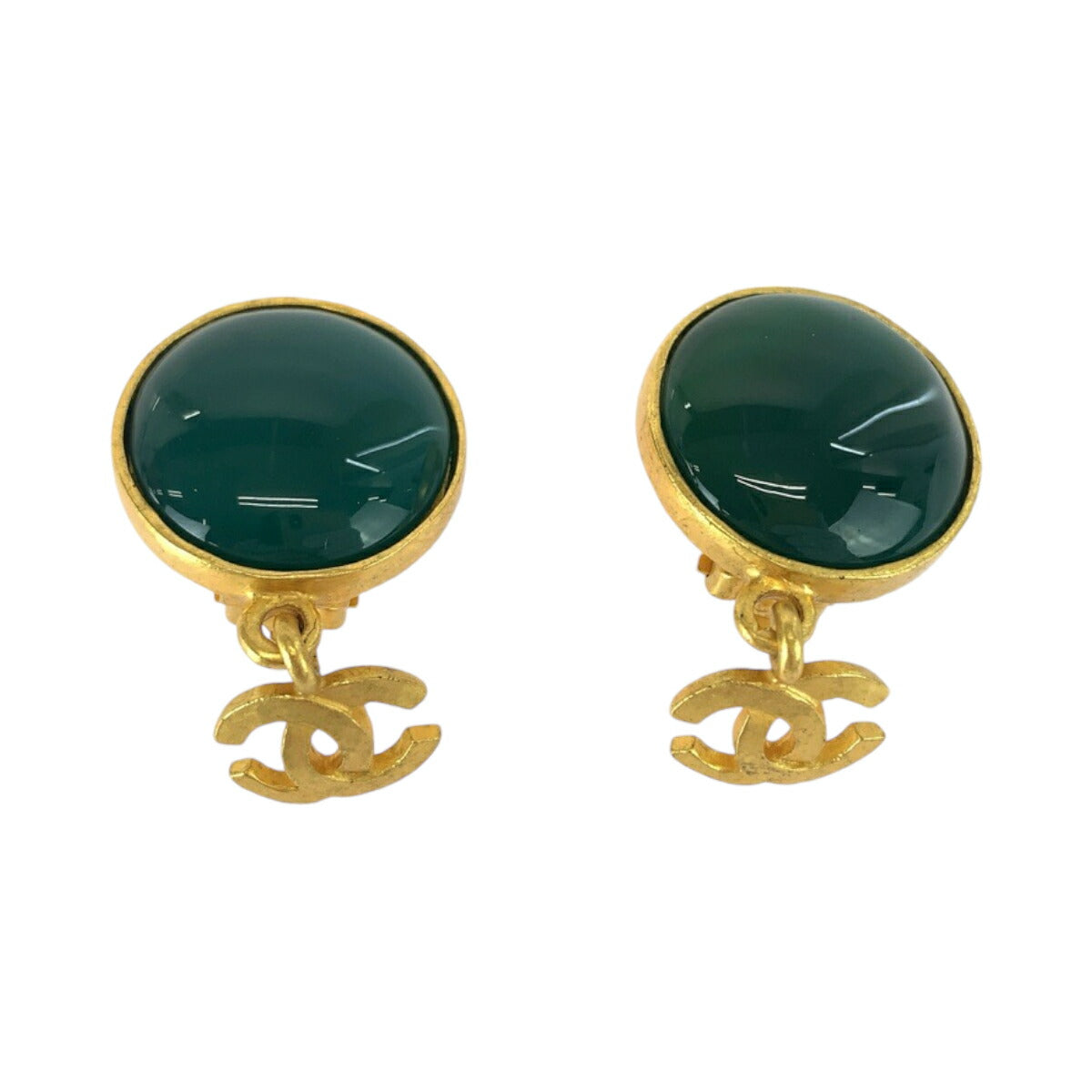 Chanel Vintage Green Gold Earrings