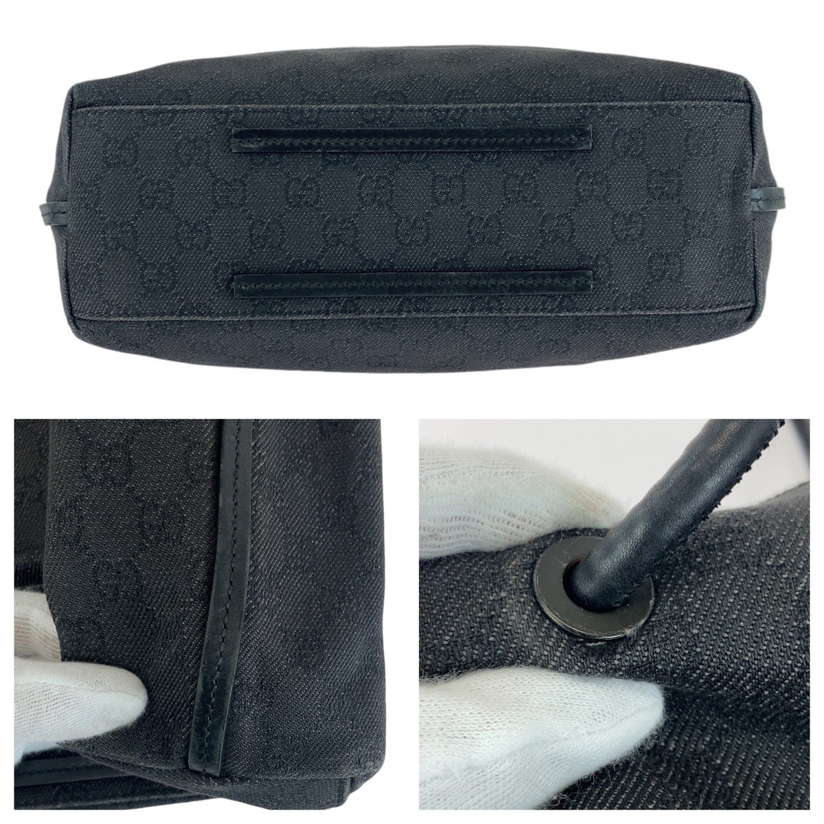 Gucci Black GG Canvas Leather Tote Bag