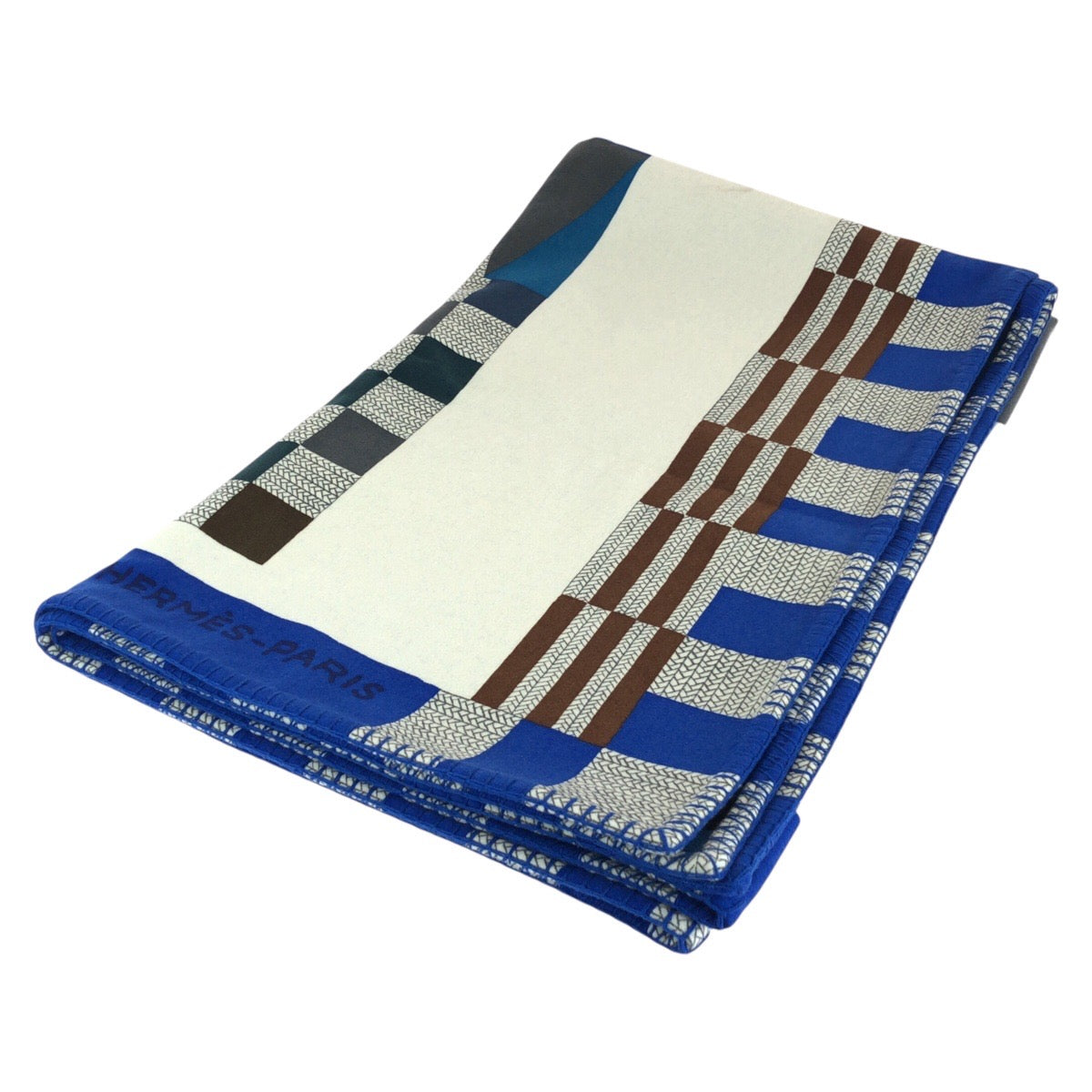 Hermes Cheval Natte Cashmere Blanket Blue White