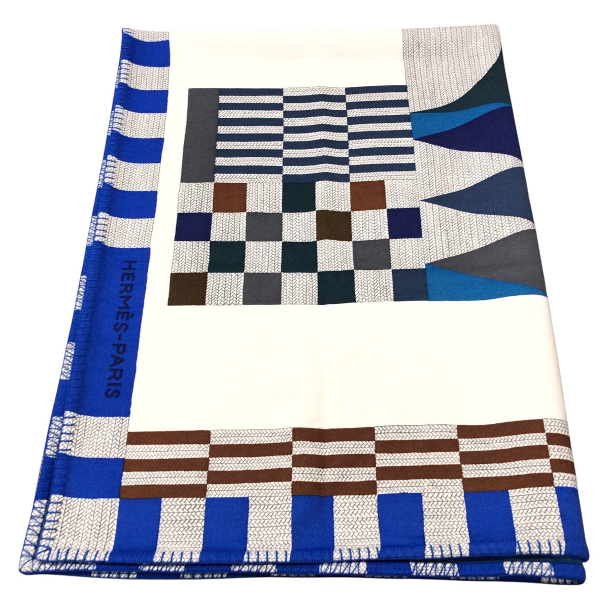 Hermes Cheval Natte Cashmere Blanket Blue White