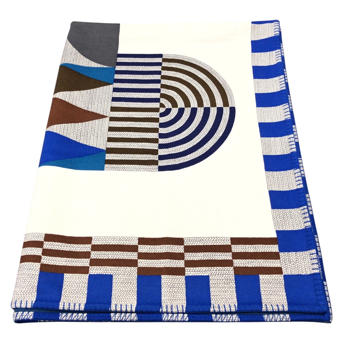 Hermes Cheval Natte Cashmere Blanket Blue White