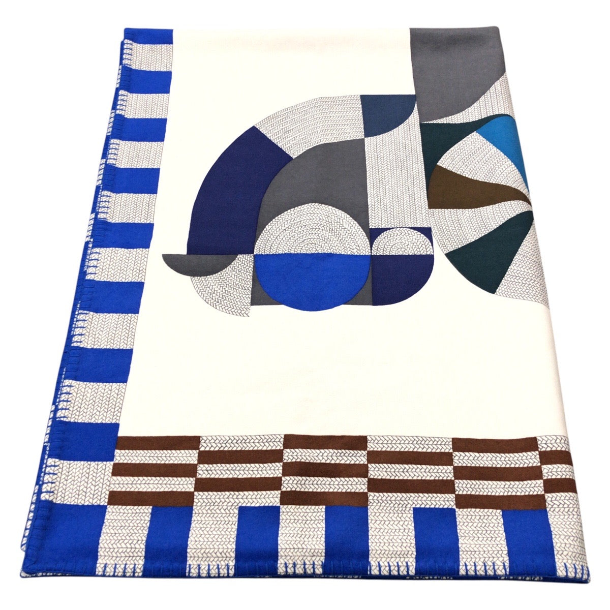 Hermes Cheval Natte Cashmere Blanket Blue White