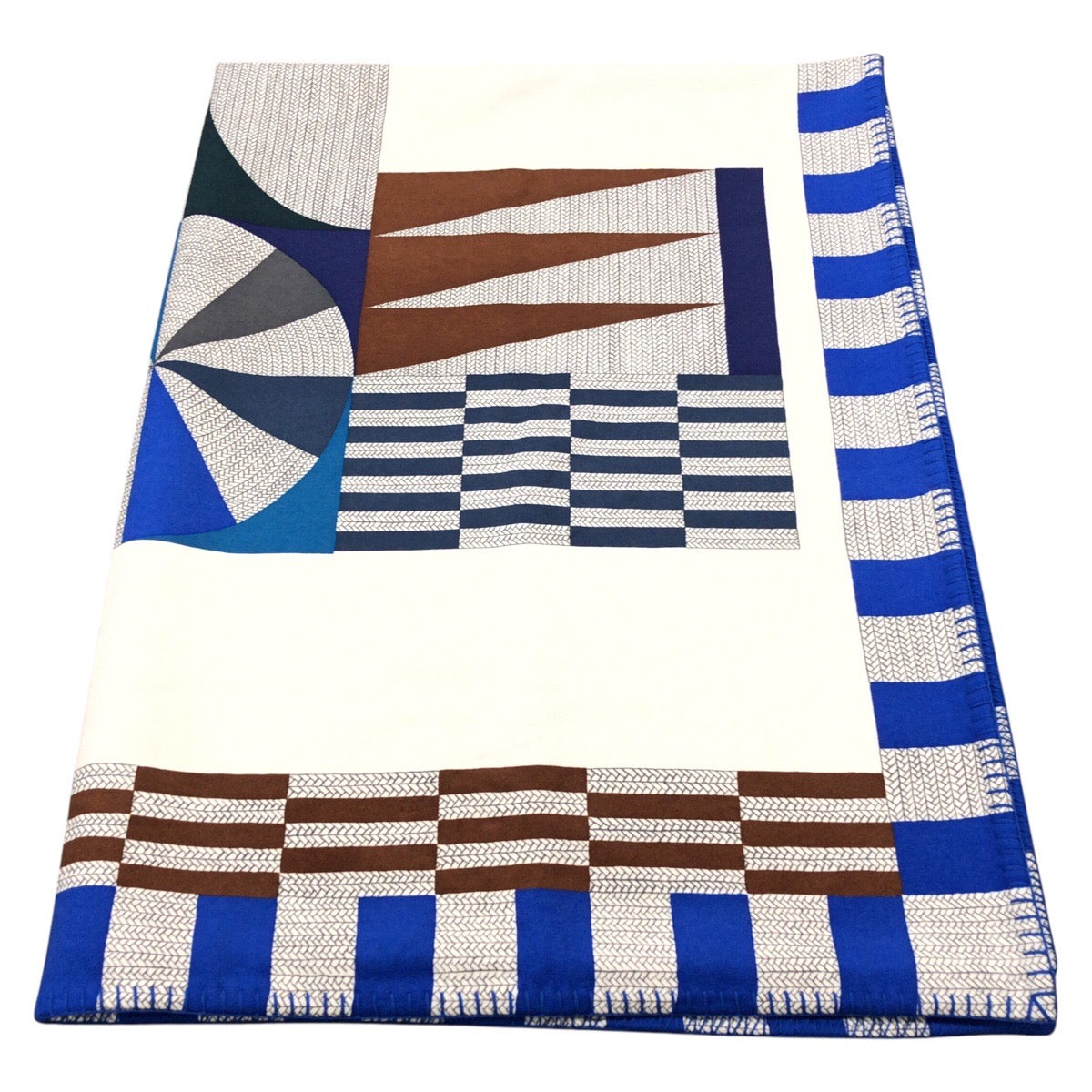 Hermes Cheval Natte Cashmere Blanket Blue White