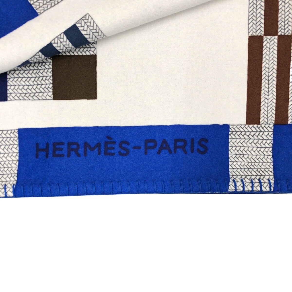 Hermes Cheval Natte Cashmere Blanket Blue White