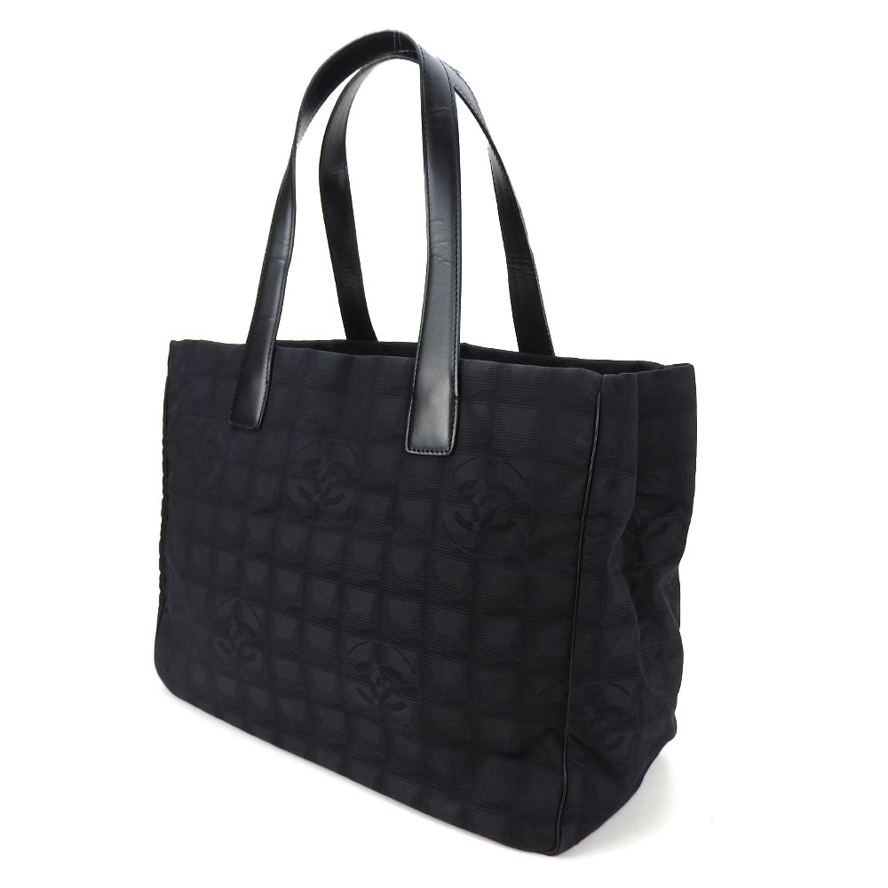 Chanel Jacquard Nylon Tote Bag MM Black