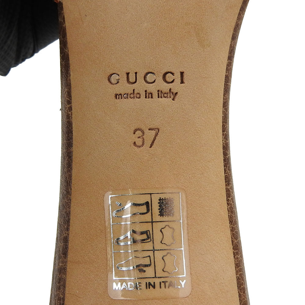 GUCCI Leather Raffia Sandals Horsebit Bamboo