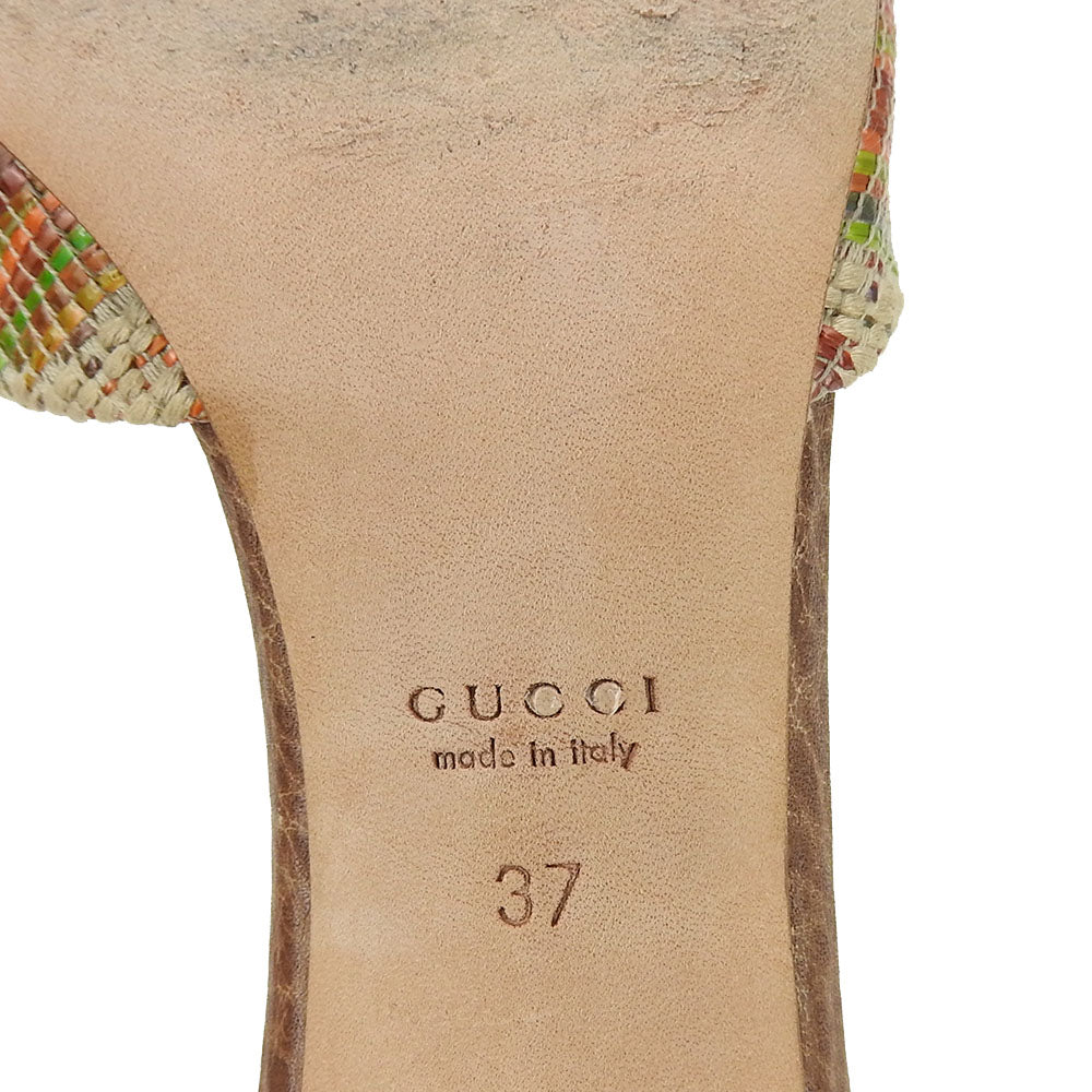 GUCCI Leather Raffia Sandals Horsebit Bamboo