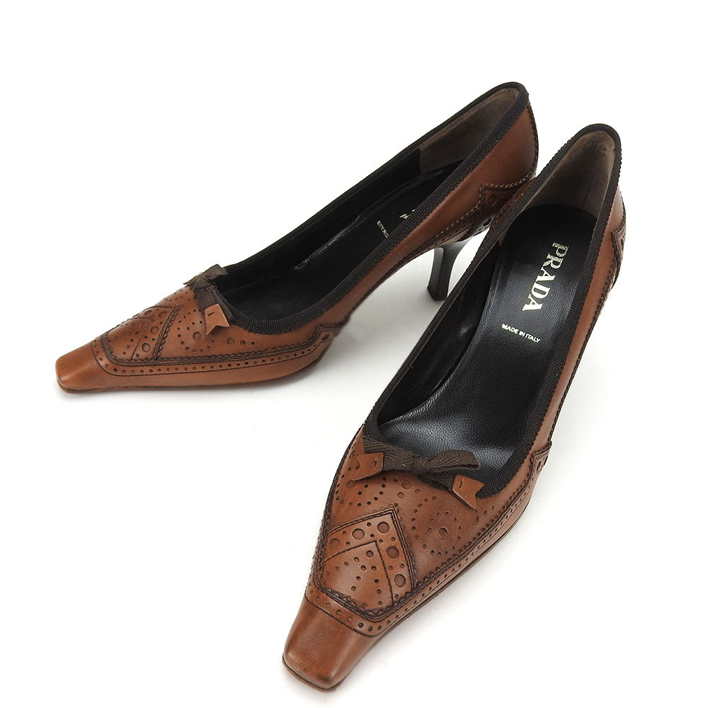 Prada Leather Pumps Brown Ribbon