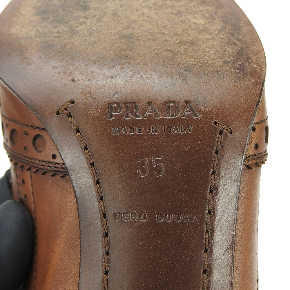 Prada Leather Pumps Brown Ribbon