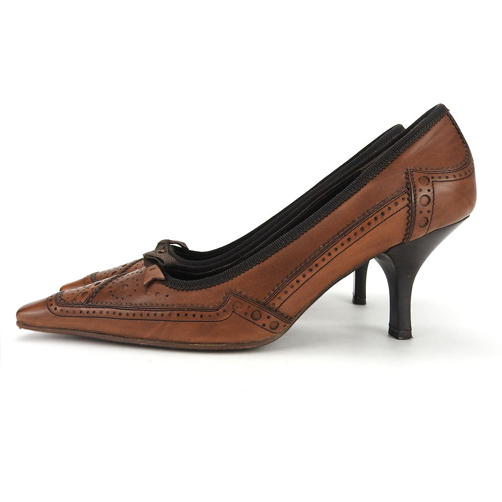 Prada Leather Pumps Brown Ribbon