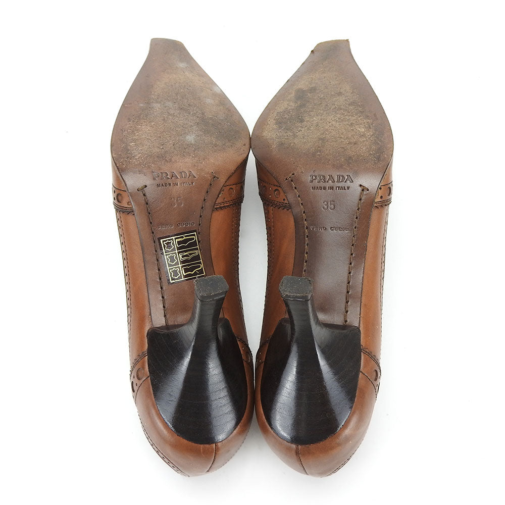 Prada Leather Pumps Brown Ribbon