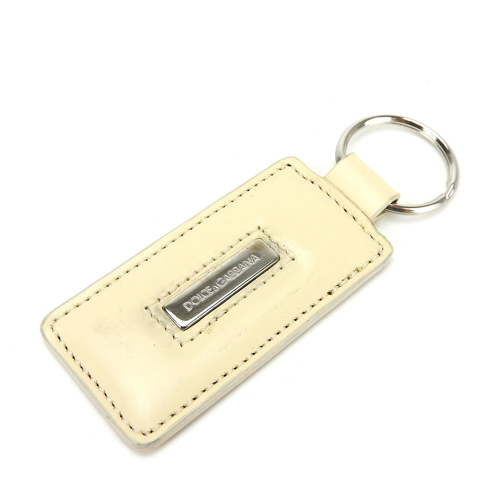 Dolce & Gabbana Leather Key Ring Ivory