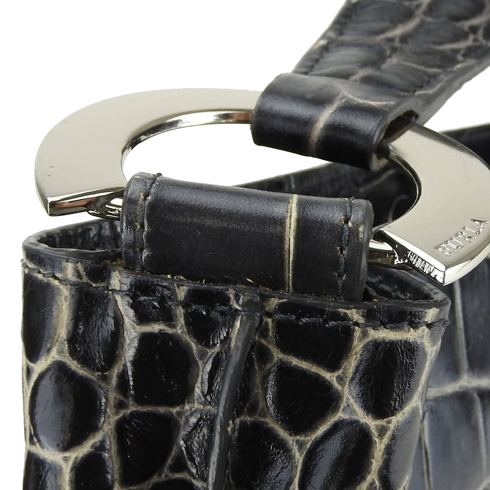 Furla Croco Embossed Leather Handbag Black