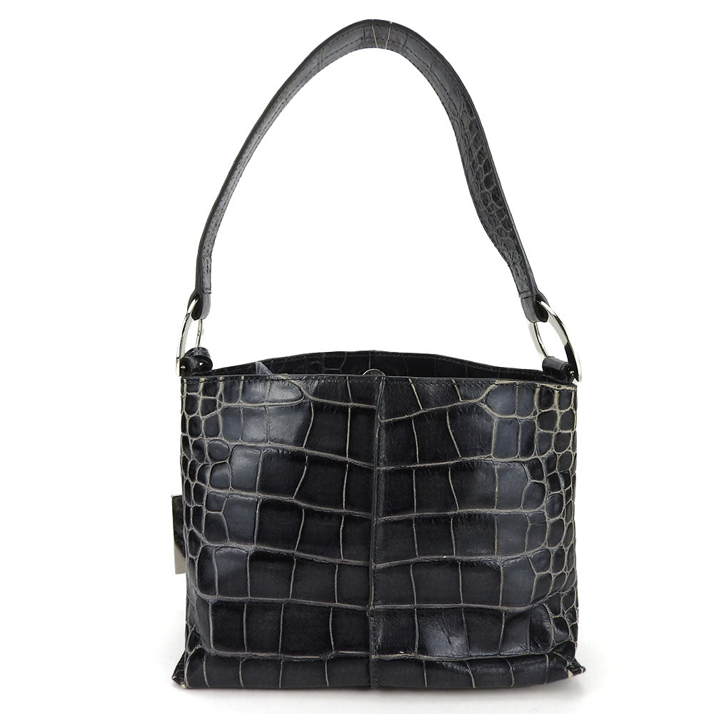 Furla Croco Embossed Leather Handbag Black