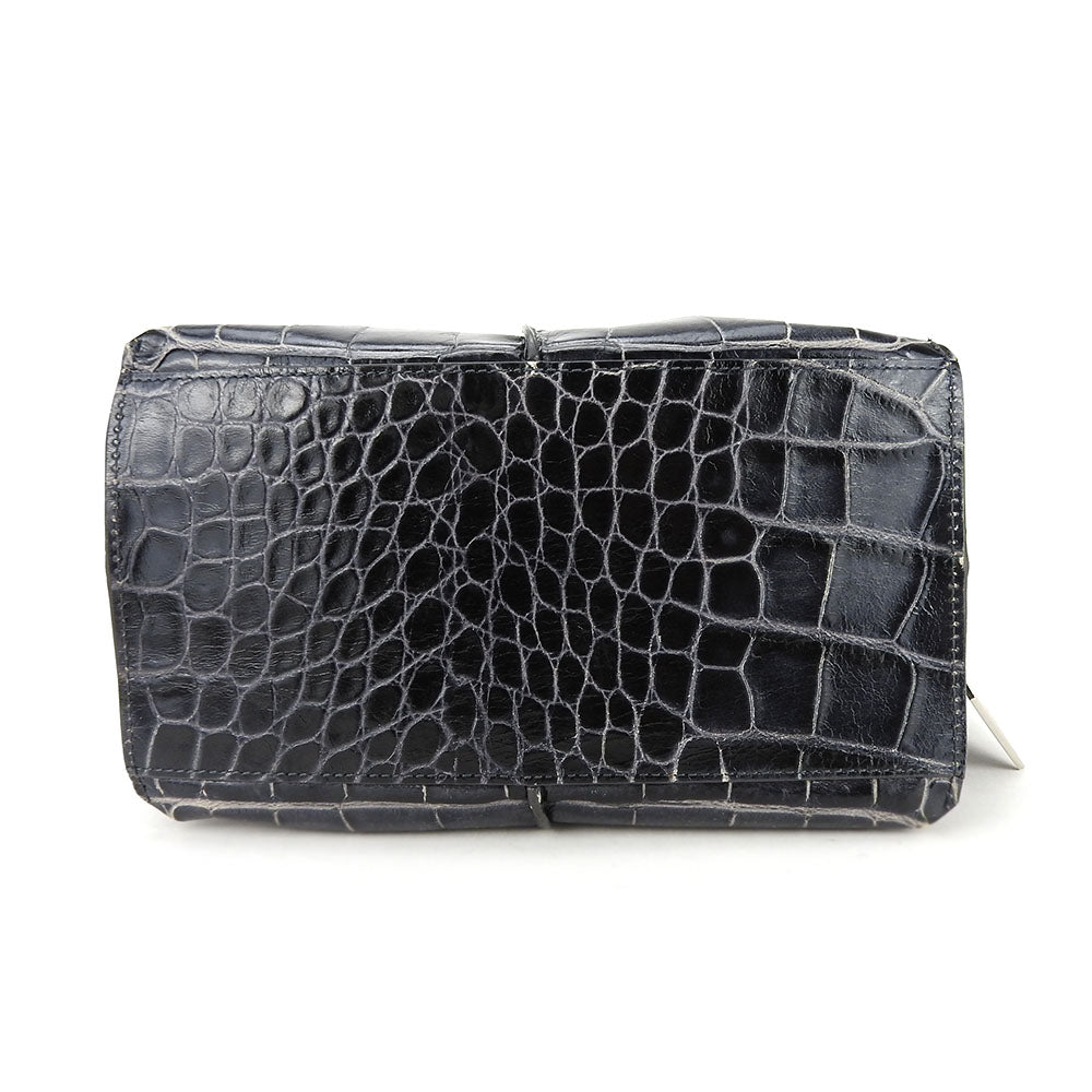 Furla Croco Embossed Leather Handbag Black