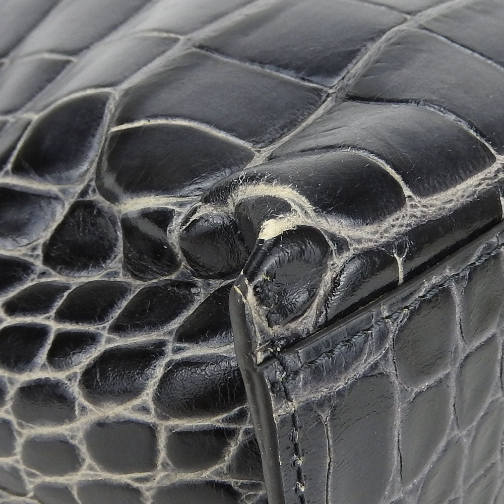 Furla Croco Embossed Leather Handbag Black