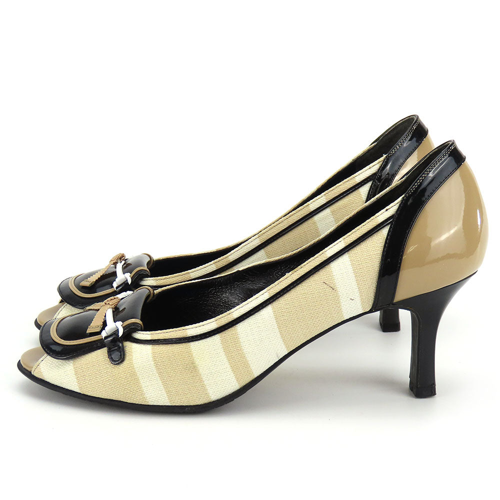 Regal Enamel Canvas Pumps Beige Black