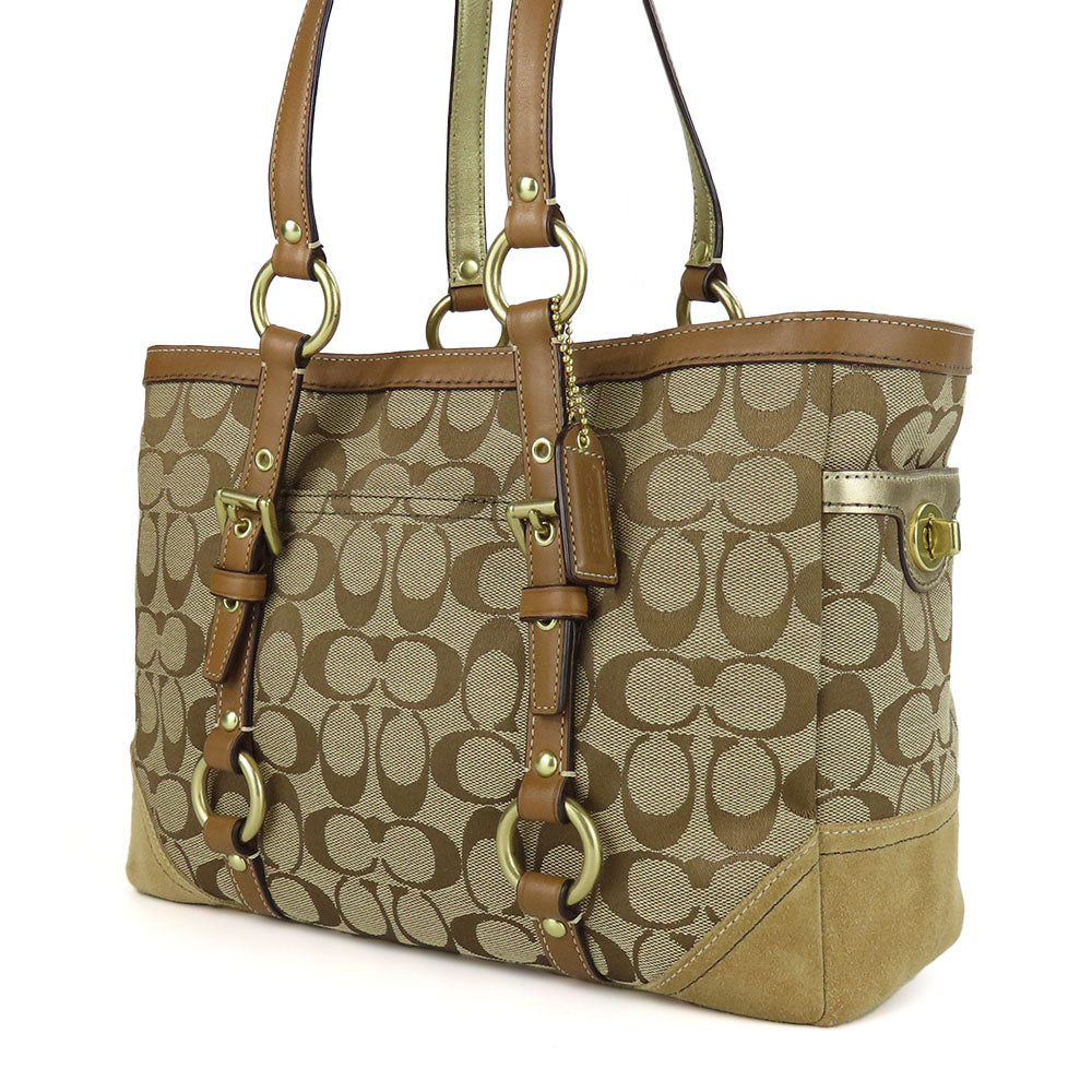 Coach Tote Bag 10384 Canvas Suede Leather