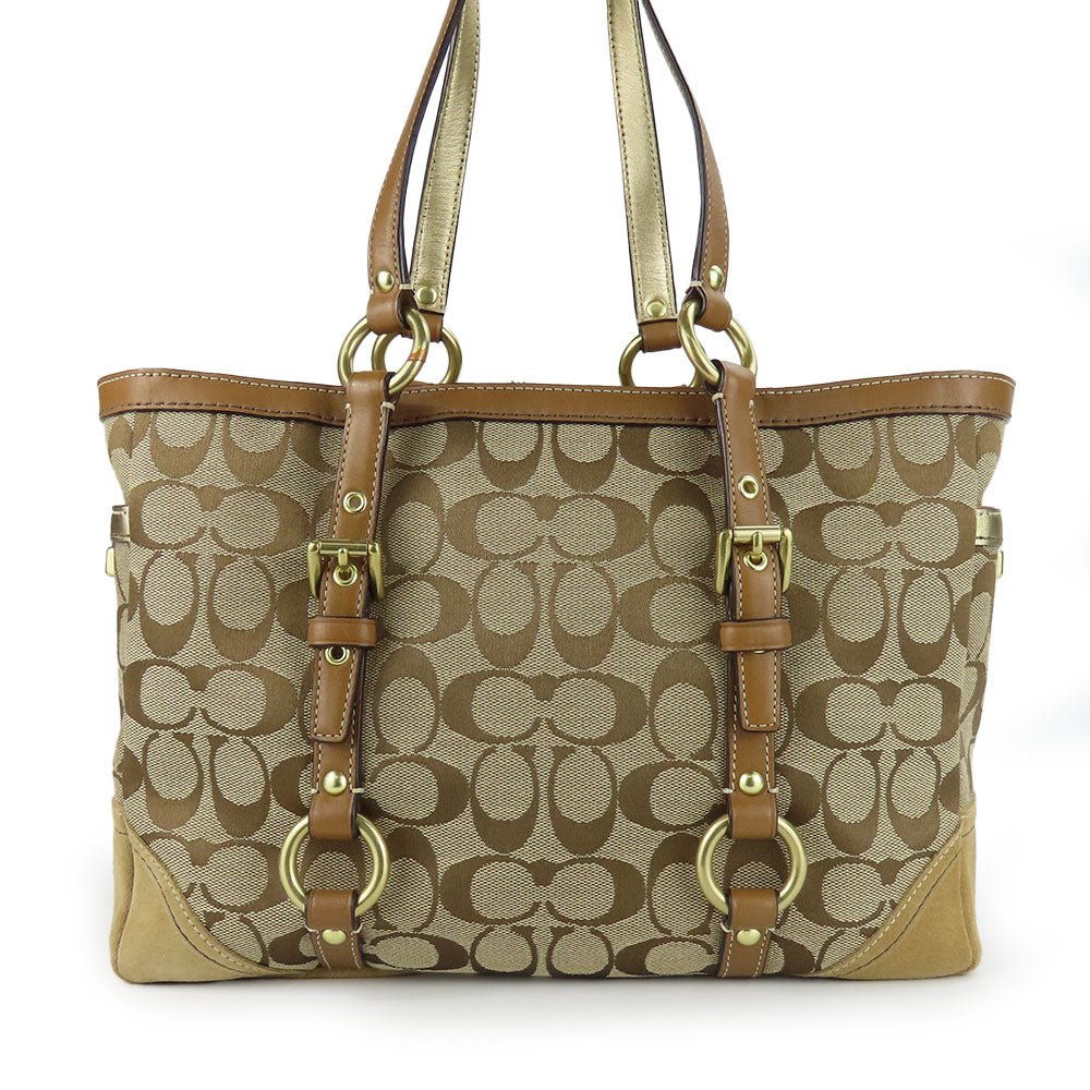 Coach Tote Bag 10384 Canvas Suede Leather