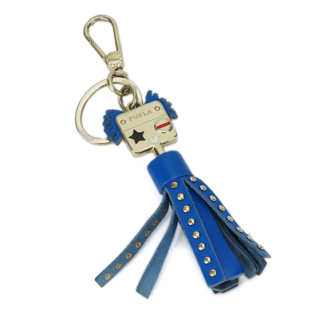 Furla Metal Leather Key Ring Blue Charm