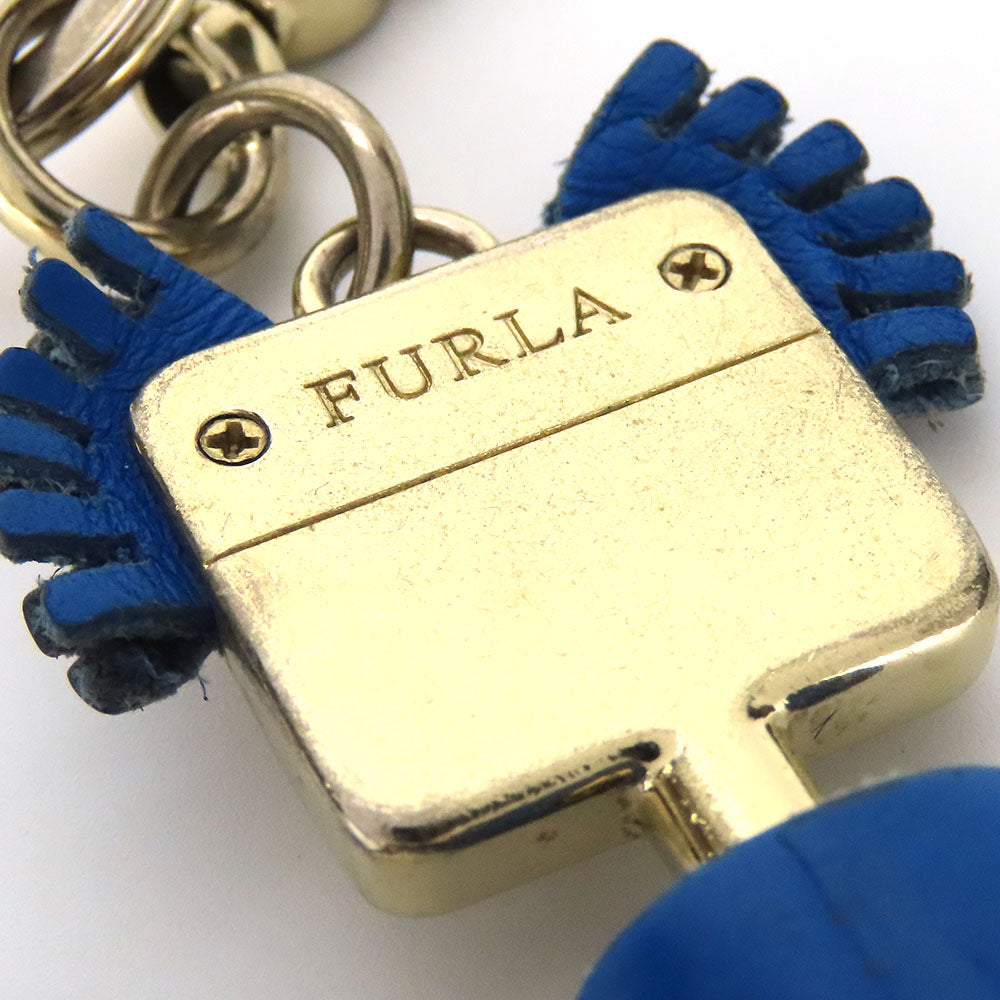 Furla Metal Leather Key Ring Blue Charm