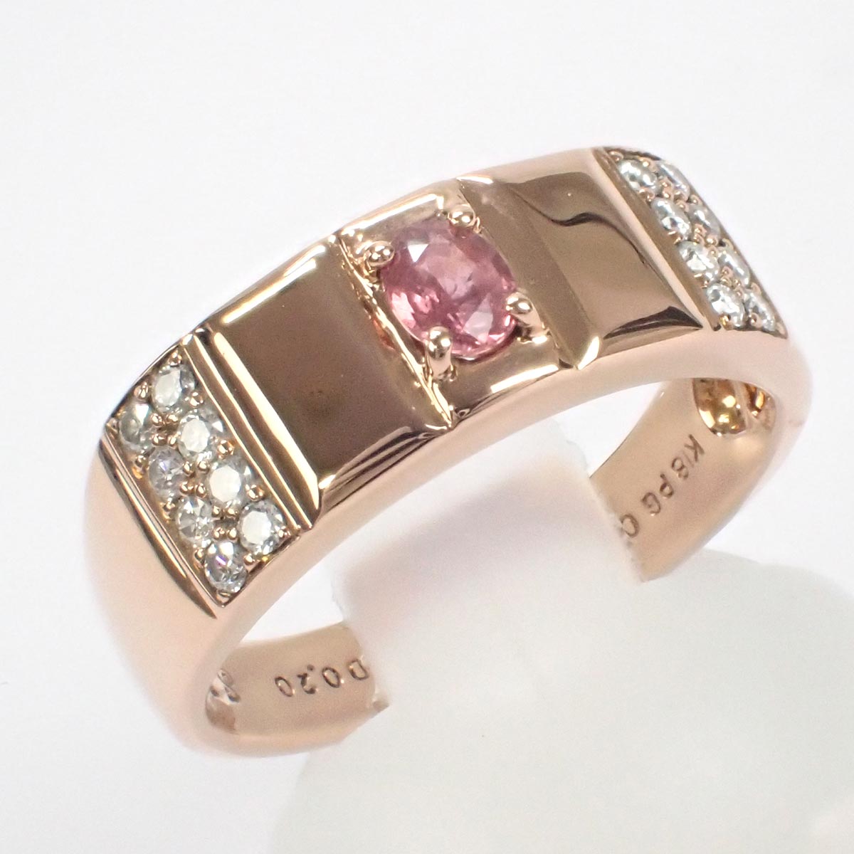 14th size K18 Pink Gold Design Ring with S0.255ct Sapphire & D0.20ct Diamond - Men's