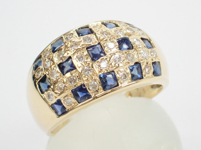 12th size K18 Yellow Gold Design Ring with S1.02ct Sapphire & D0.24ct Diamond -Women's