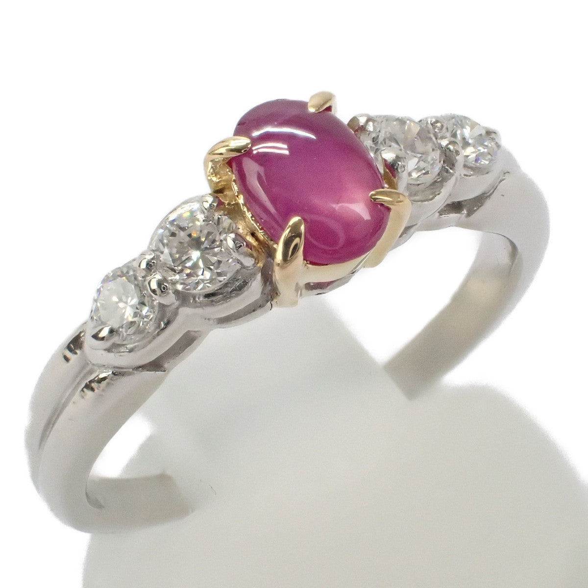 Luxurious Women's Size 13 Ring in Platinum PT900/Yellow Gold K18 with Ruby and Diamond, Silver