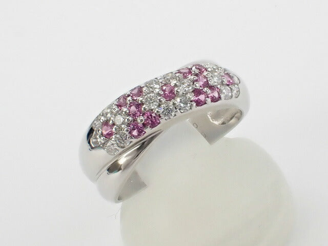 Ponte Vecchio Silver Women's Ring, Design in K18 White Gold with Diamond and Pink Sapphire, Size 10