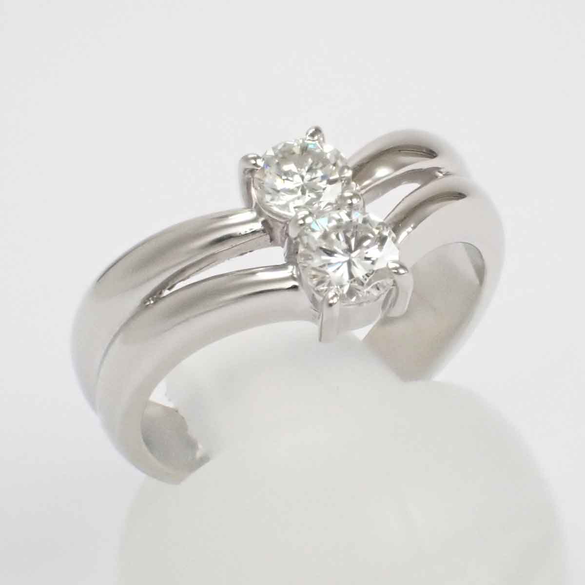 Platinum PT900 Designed Ring with 2P Diamond, 0.51ct, Silver, Women's Size 11
