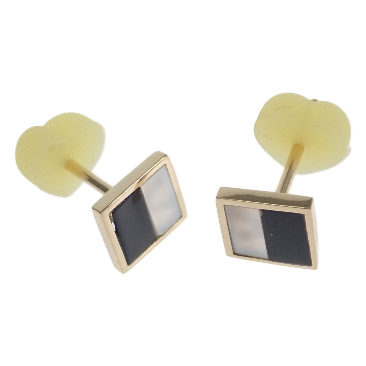 LuxUness  K18 Yellow Gold, Square Design, Onyx Shell Black Earrings for Women  in Excellent condition