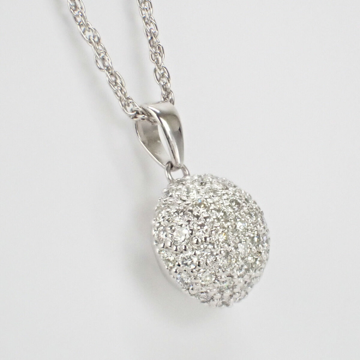 K18WG Ball Motif Diamond Necklace 1.041ct, White Gold and Silver Finish, Ladies (Pre-owned)