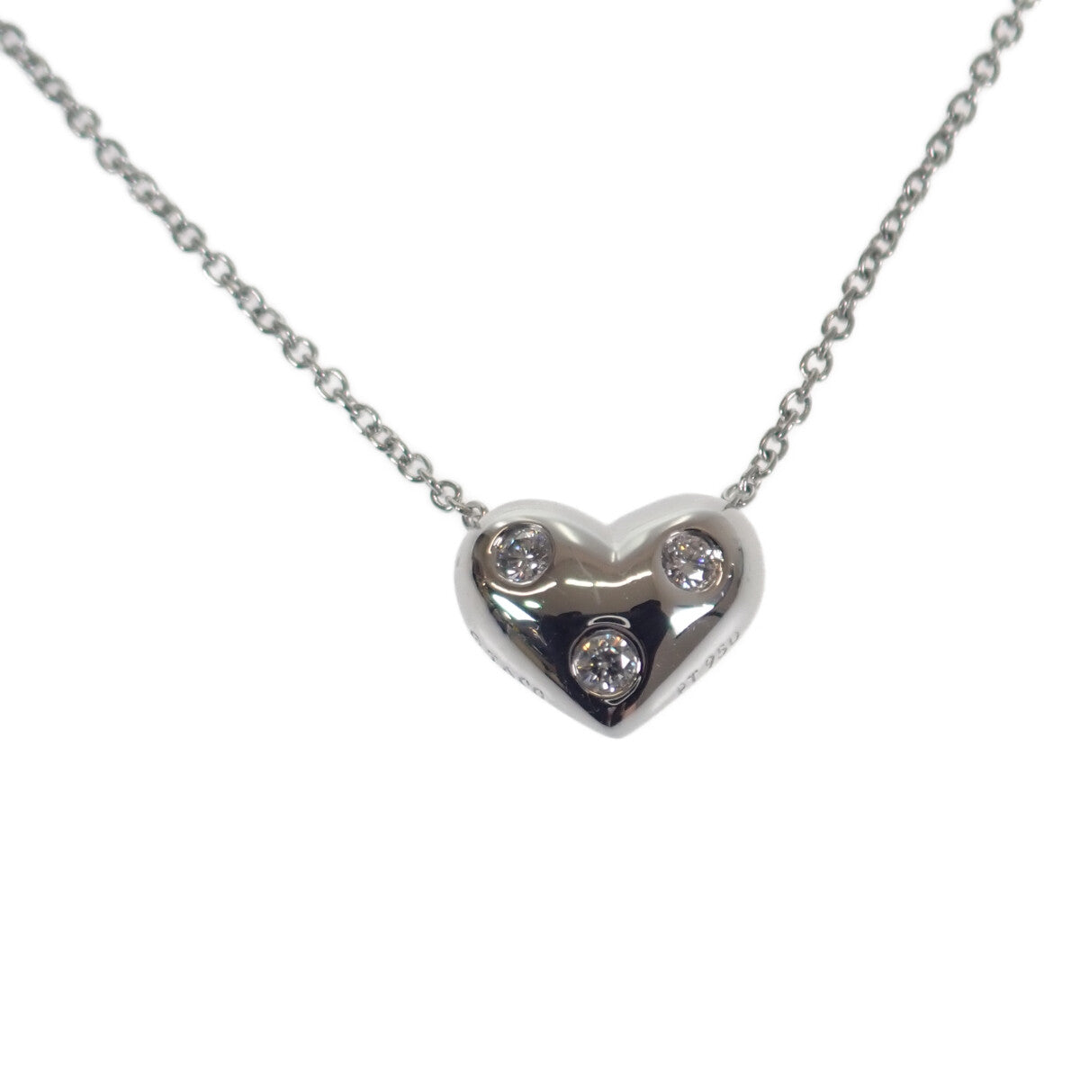 Tiffany & Co Platinum 3P Diamond Heart Pendant Necklace Metal Necklace in Excellent condition