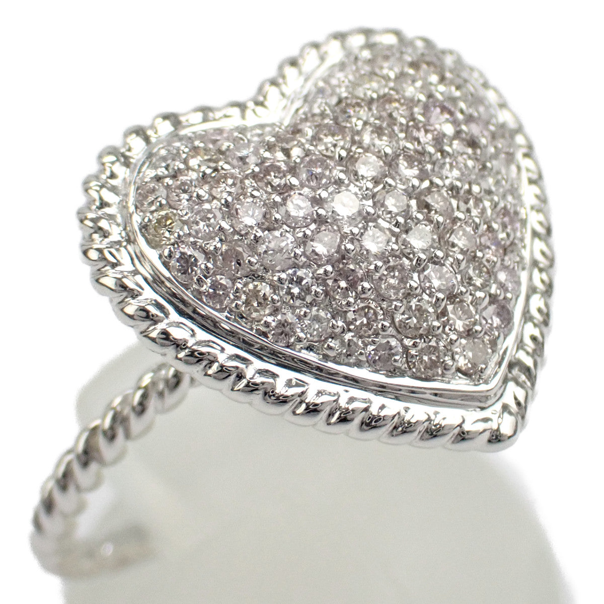 LuxUness  K18 White Gold Heart Shaped Diamond 0.65ct Ring, Women's Silver, Size 13 - 435016 in Excellent condition