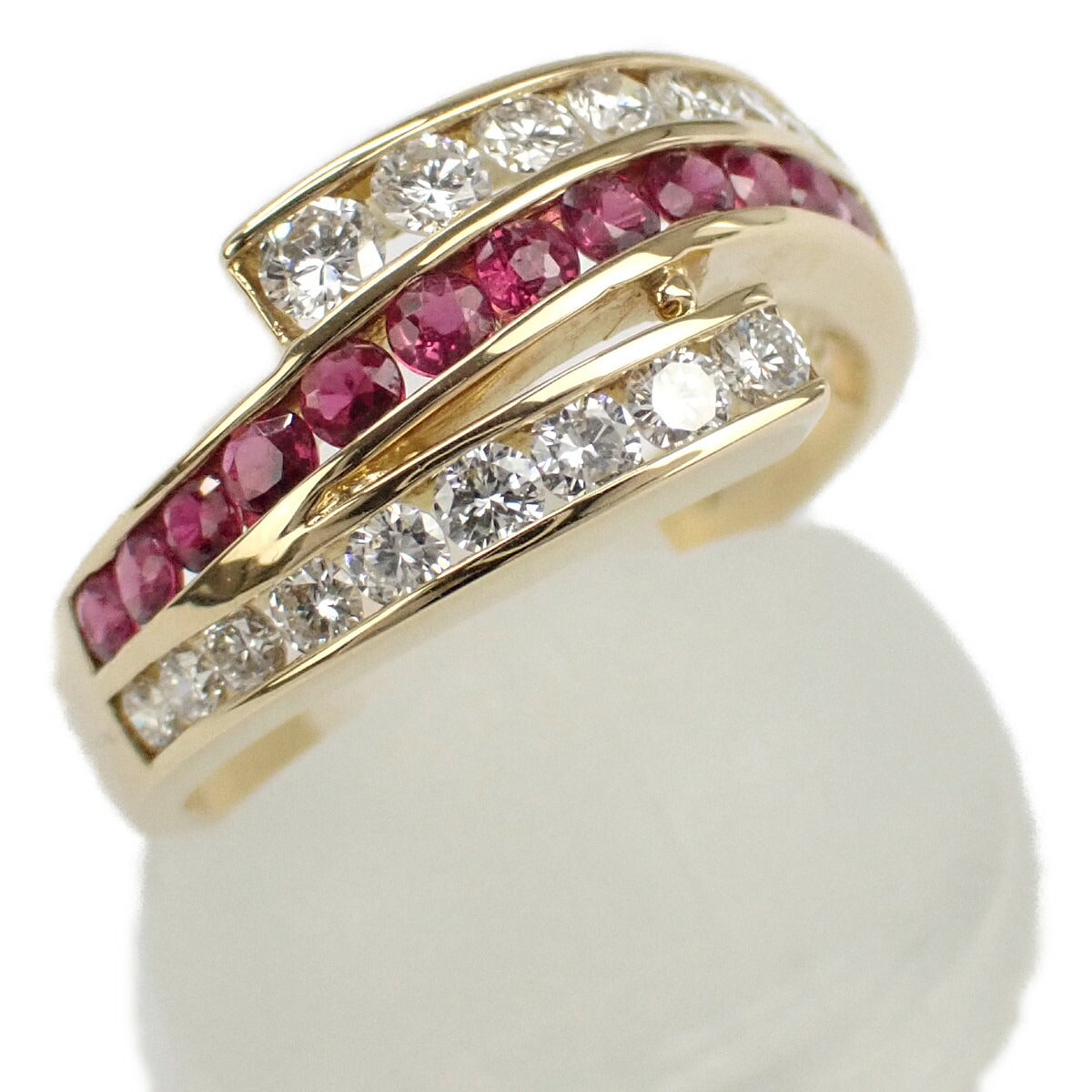 LuxUness  K18 Yellow Gold Designed Ring with Approx. 0.50ct Ruby and 0.57ct Diamond, Gold, Size 13 Ladies - Second Hand in Excellent condition