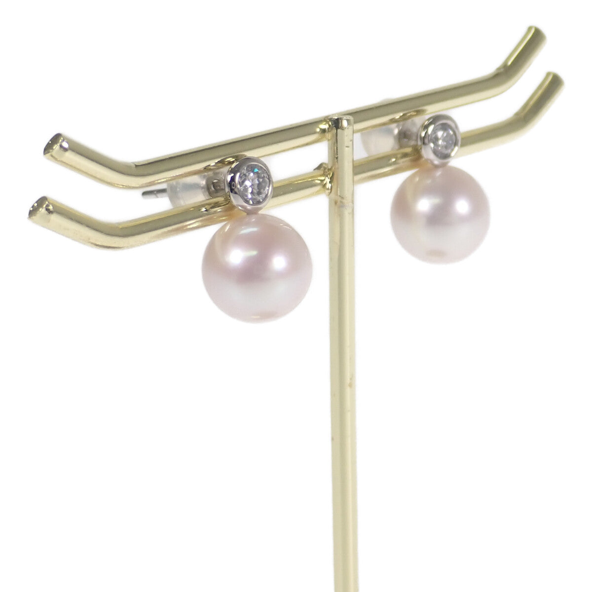 LuxUness  Designer Akoya Pearl and Diamond 0.1ct Earrings in Pt900 Platinum for Ladies - Gold in