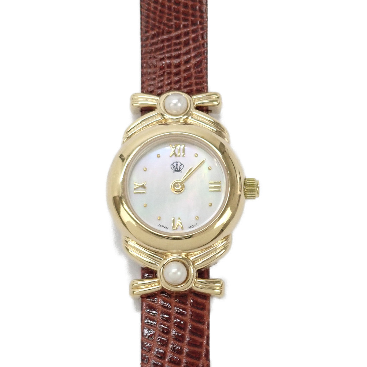 Mikimoto  MIKIMOTO Pearl Wristwatch with Gold Plated Leather Strap and Shell Dial for Women - Used in Good condition