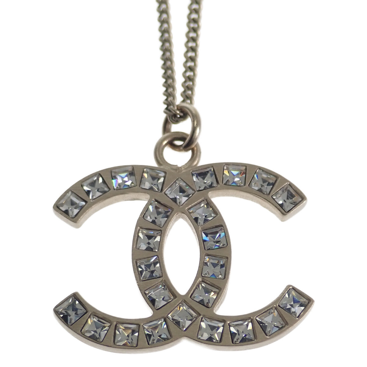 Chanel CC Rhinestone Pendant Necklace Metal Necklace in Good condition